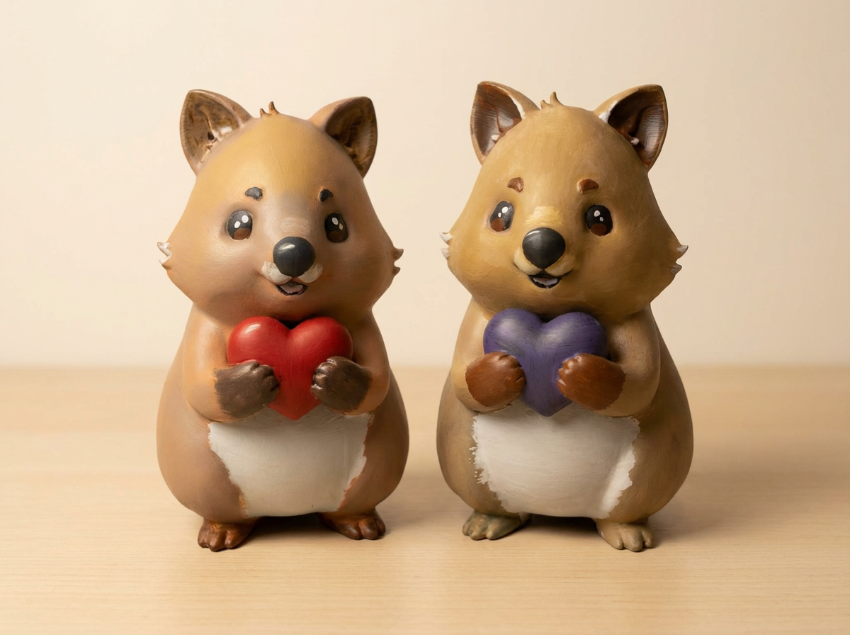Handbemalte Quokka-Figuren mit Herz
